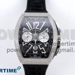 Vanguard Chrono SS Diamonds ABF 1:1 Best Edition Black Dial on Black Leather Strap A7750