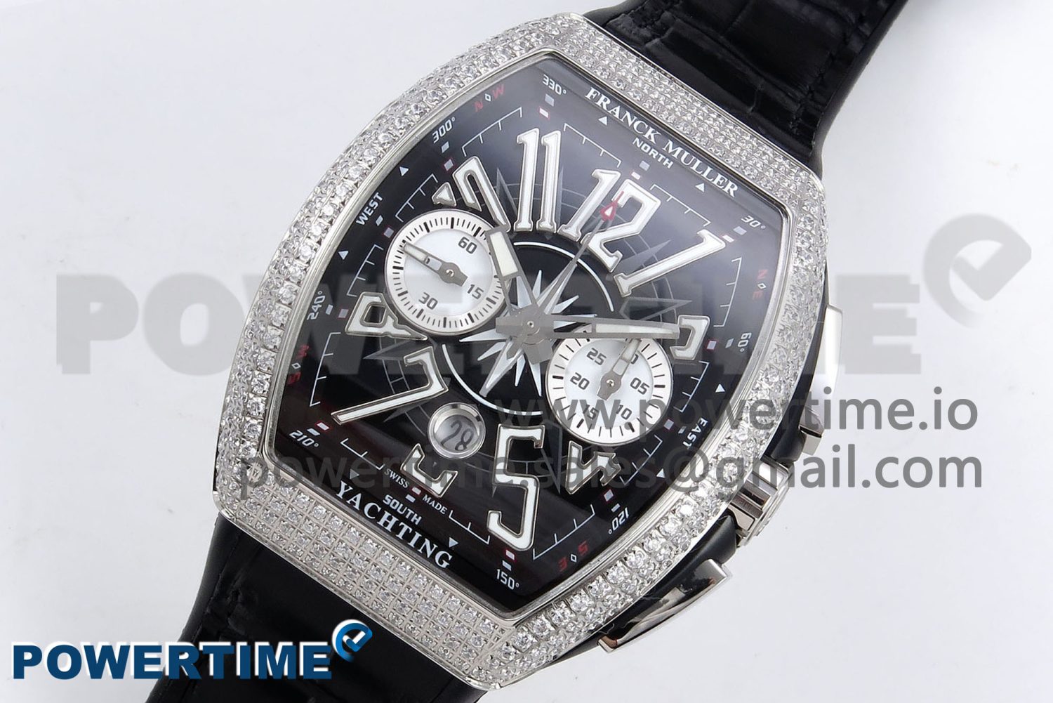 Vanguard Chrono SS Diamonds ABF 1:1 Best Edition Black Dial on Black Leather Strap A7750 - Image 2