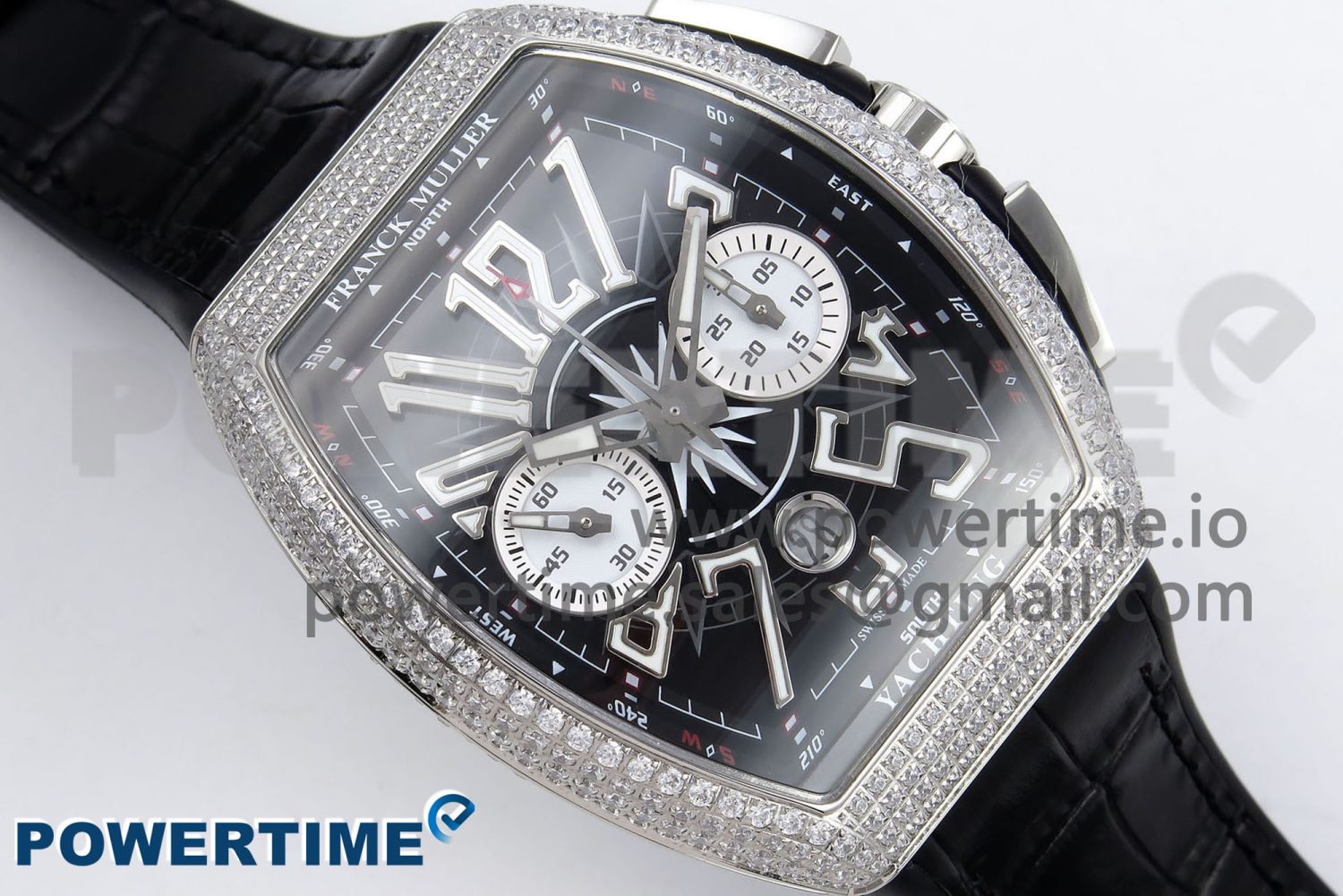 Vanguard Chrono SS Diamonds ABF 1:1 Best Edition Black Dial on Black Leather Strap A7750 - Image 3