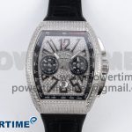 Vanguard Chrono SS ABF 1:1 Best Edition Black Dial Full Diamonds on Black Leather Strap A7750