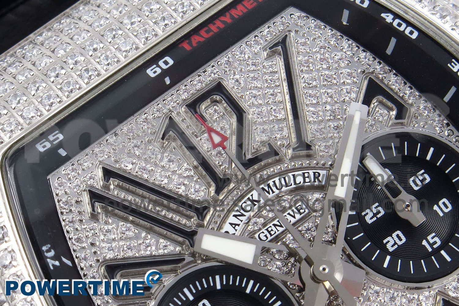 Vanguard Chrono SS ABF 1:1 Best Edition Black Dial Full Diamonds on Black Leather Strap A7750 - Image 4