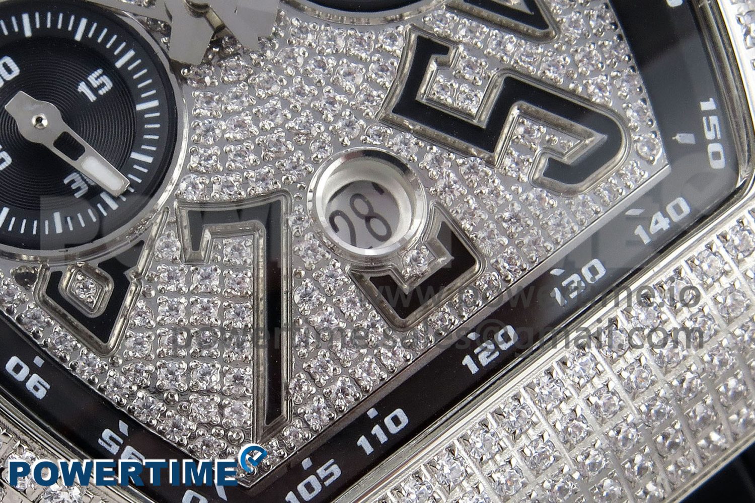 Vanguard Chrono SS ABF 1:1 Best Edition Black Dial Full Diamonds on Black Leather Strap A7750 - Image 5
