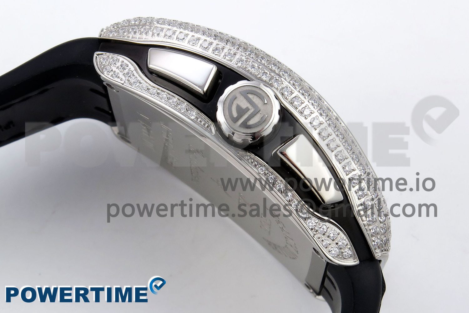 Vanguard Chrono SS ABF 1:1 Best Edition Black Dial Full Diamonds on Black Leather Strap A7750 - Image 6