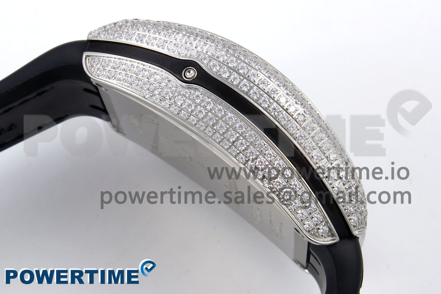 Vanguard Chrono SS ABF 1:1 Best Edition Black Dial Full Diamonds on Black Leather Strap A7750 - Image 7