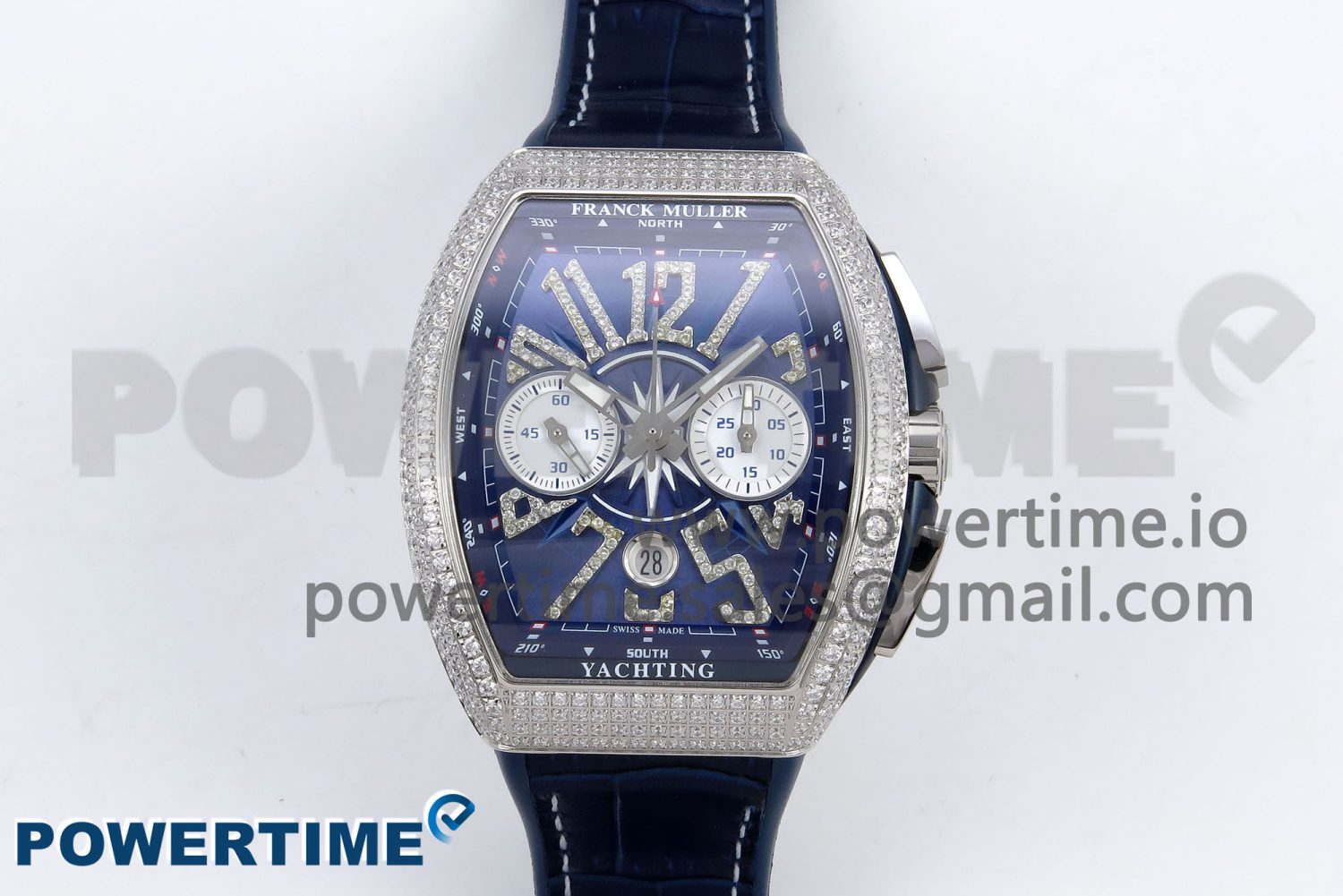 Vanguard Chrono SS Diamonds ABF 1:1 Best Edition Blue Textured Dial on Blue Leather Strap A7750 - Image 1