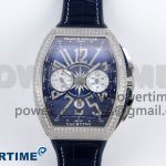 Vanguard Chrono SS Diamonds ABF 1:1 Best Edition Blue Textured Dial on Blue Leather Strap A7750