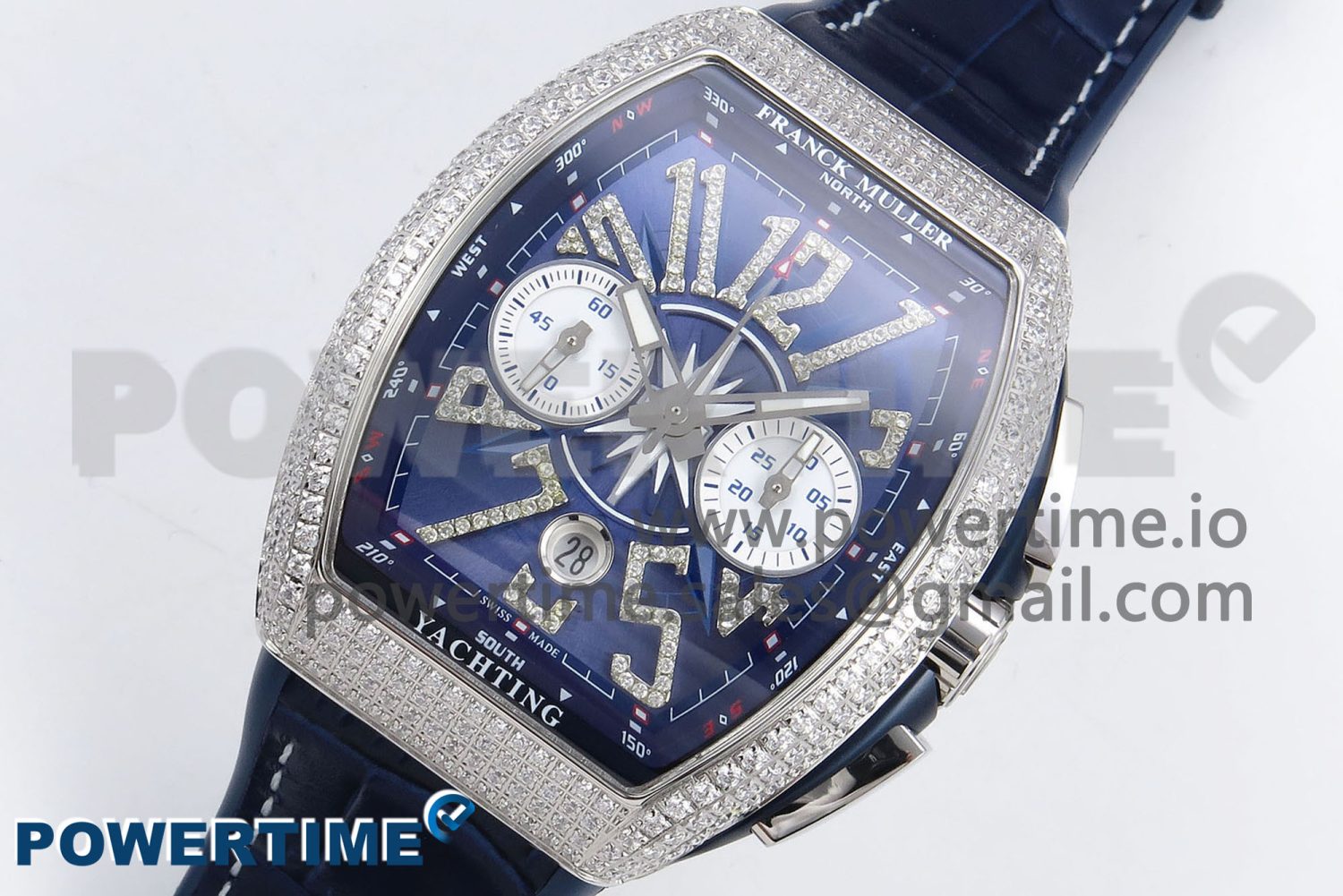 Vanguard Chrono SS Diamonds ABF 1:1 Best Edition Blue Textured Dial on Blue Leather Strap A7750 - Image 2
