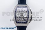 Vanguard Chrono SS ABF 1:1 Best Edition Blue Dial Full Diamonds on Blue Nylon Strap A7750