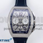 Vanguard Chrono SS ABF 1:1 Best Edition Blue Dial Full Diamonds on Blue Nylon Strap A7750