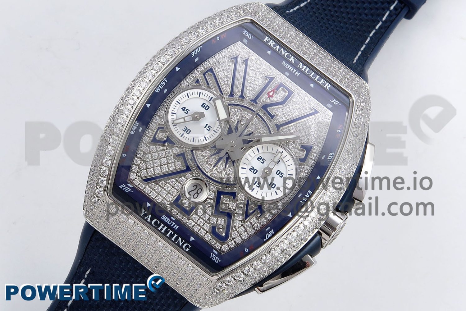 Vanguard Chrono SS ABF 1:1 Best Edition Blue Dial Full Diamonds on Blue Nylon Strap A7750 - Image 2