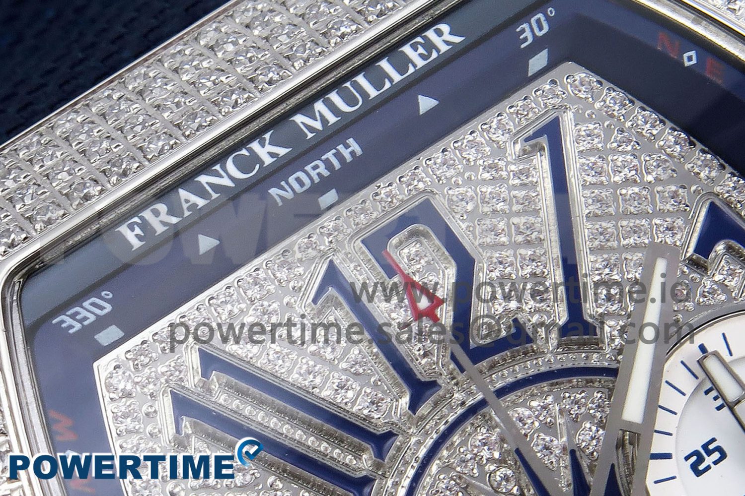Vanguard Chrono SS ABF 1:1 Best Edition Blue Dial Full Diamonds on Blue Nylon Strap A7750 - Image 4