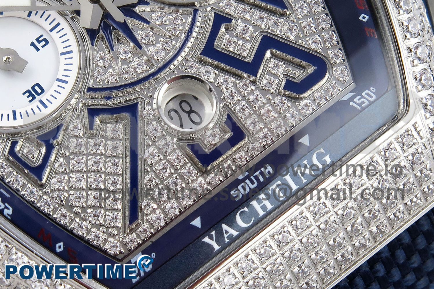 Vanguard Chrono SS ABF 1:1 Best Edition Blue Dial Full Diamonds on Blue Nylon Strap A7750 - Image 5