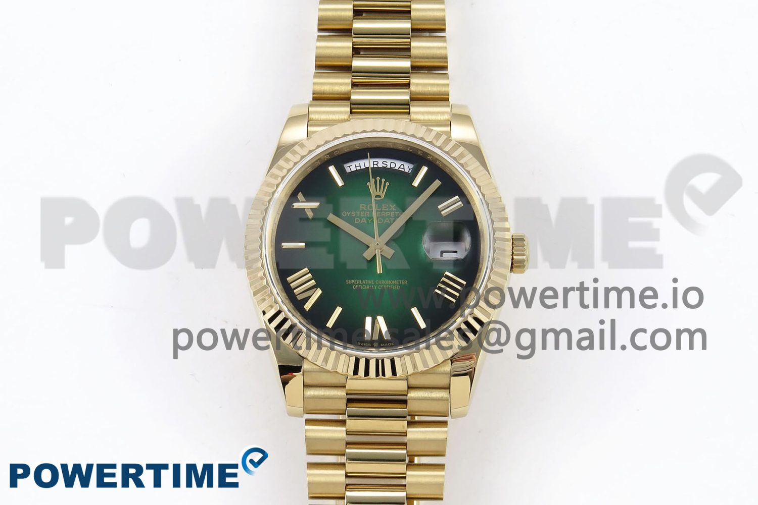 DayDate 40mm YG QF 1:1 Best Edition Green Roman Dial on President Bracelet A2824 (Gain Weight) - Image 1