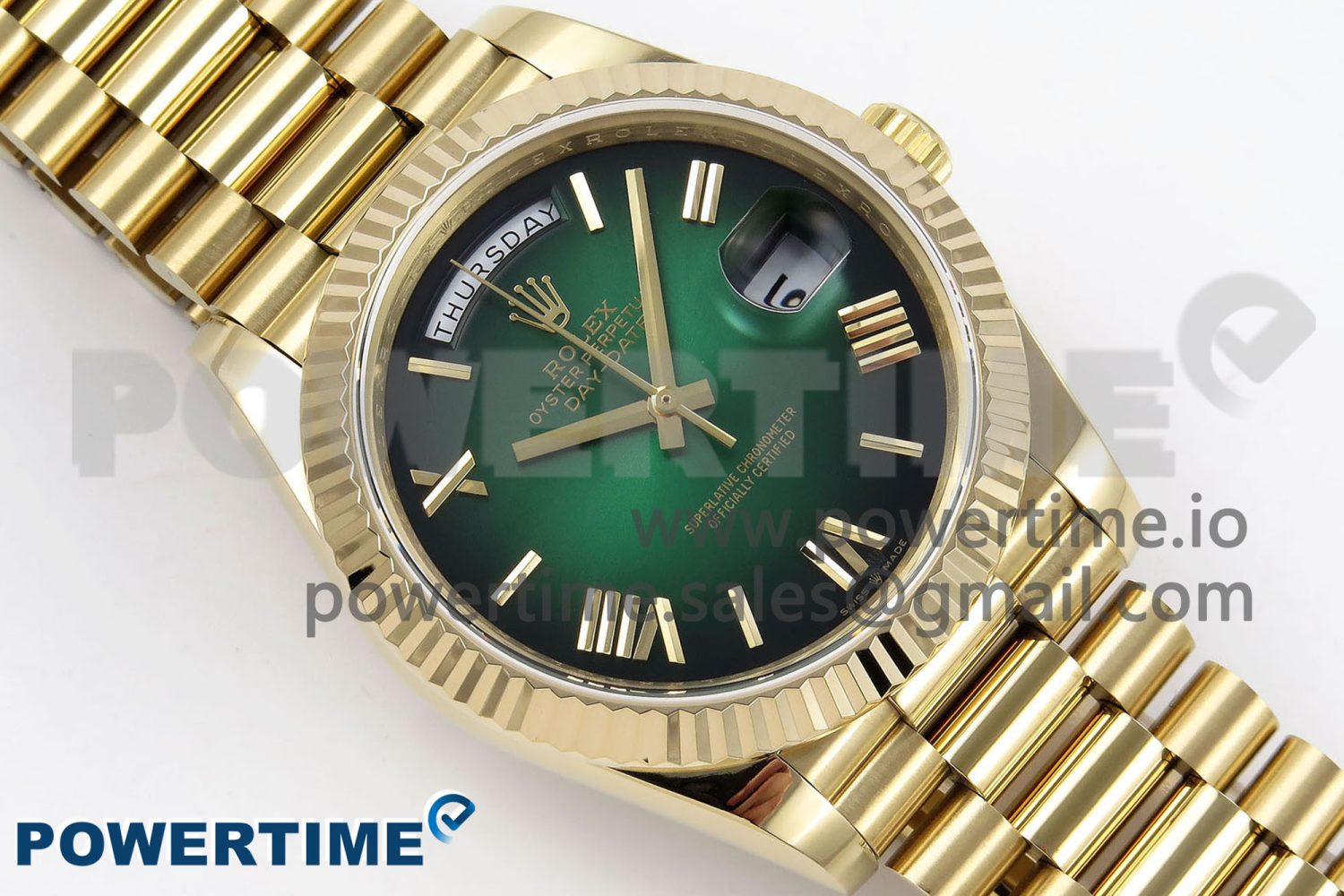 DayDate 40mm YG QF 1:1 Best Edition Green Roman Dial on President Bracelet A2824 (Gain Weight) - Image 3
