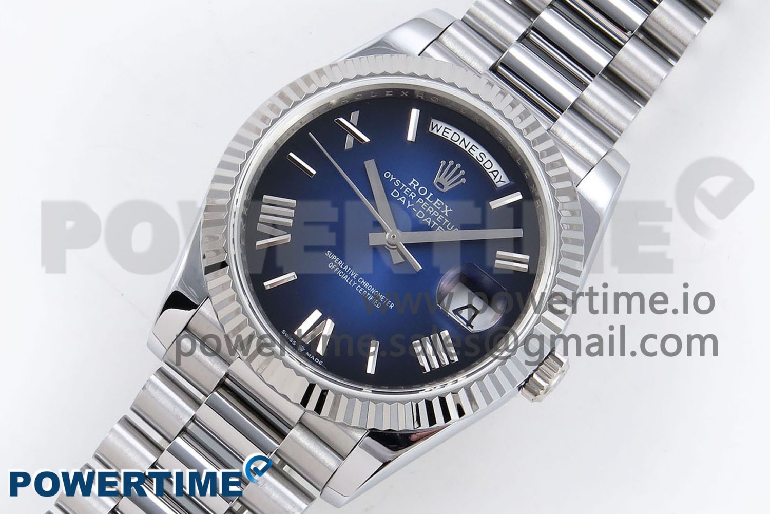 DayDate 40mm SS QF 1:1 Best Edition Blue Roman Dial on President Bracelet A2824 (Gain Weight) - Image 2