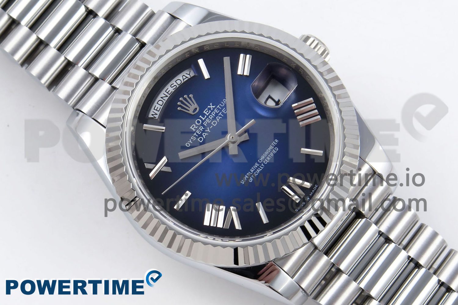 DayDate 40mm SS QF 1:1 Best Edition Blue Roman Dial on President Bracelet A2824 (Gain Weight) - Image 3