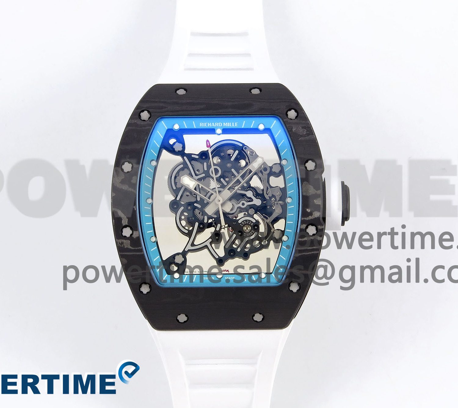 RM055 NTPT ZF 1:1 Best Edition Blue Bezel White Crown on Rubber Strap RMUL2 Super Clone