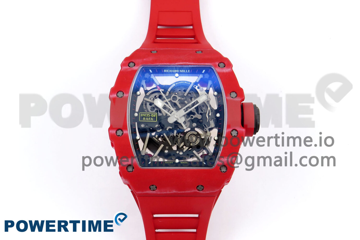 RM035-02 Red NTPT ZF 1:1 Best Edition Skeleton Dial on Red Rubber Strap RMAL1 Super Clone V6 - Image 1