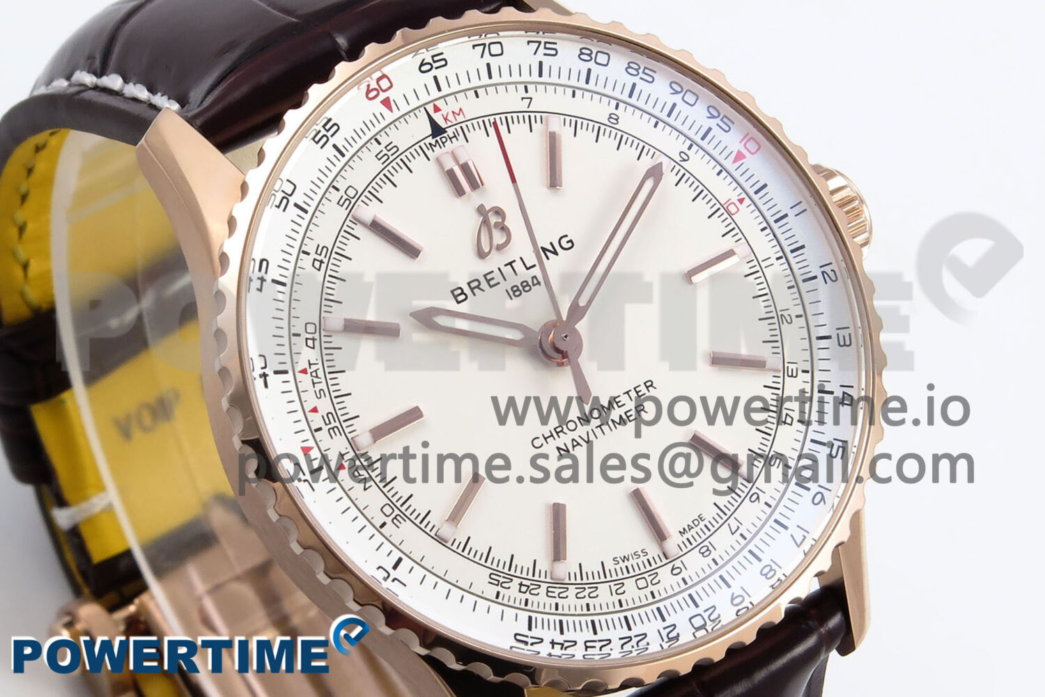 Navitimer Automatic 41mm RG TF 1:1 Best Edition White Dial on Brown Leather Strap A2824 - Image 3