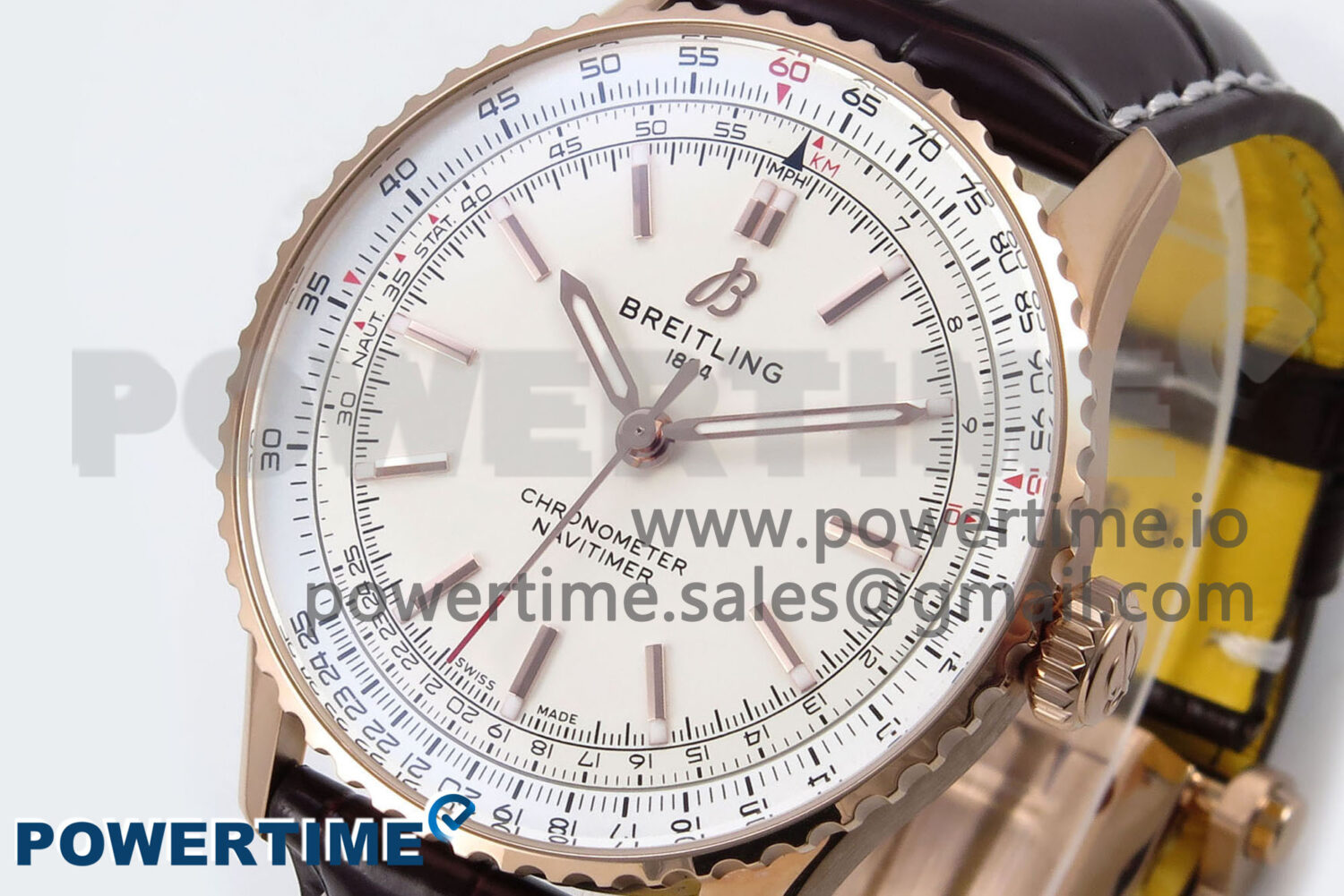 Navitimer Automatic 41mm RG TF 1:1 Best Edition White Dial on Brown Leather Strap A2824 - Image 2
