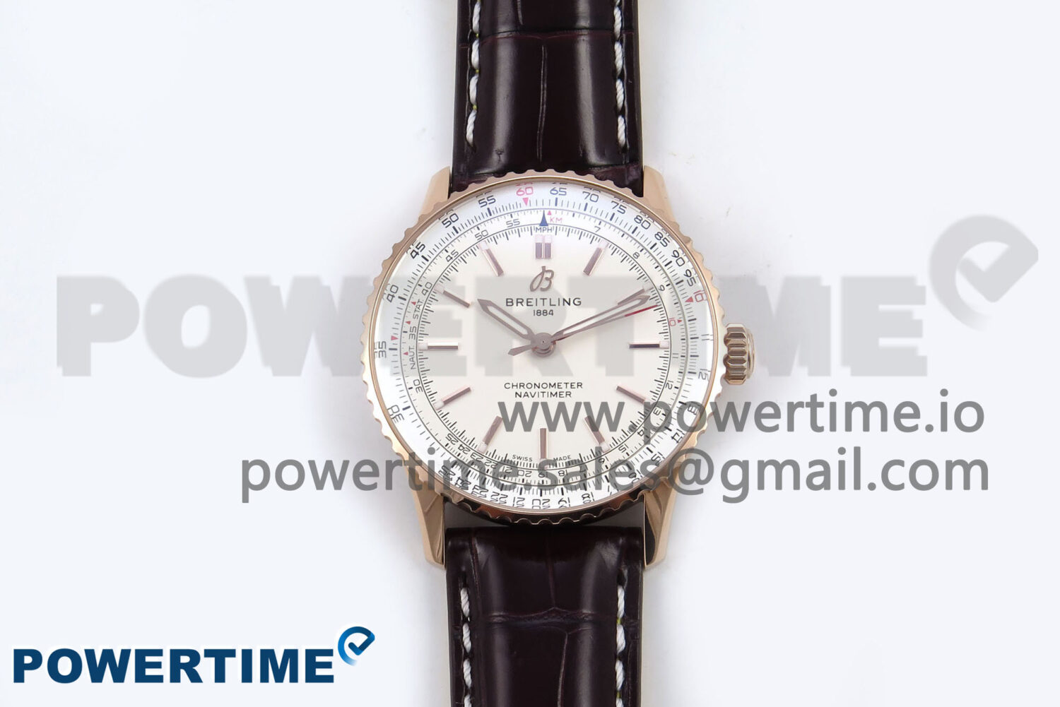 Navitimer Automatic 41mm RG TF 1:1 Best Edition White Dial on Brown Leather Strap A2824 - Image 1
