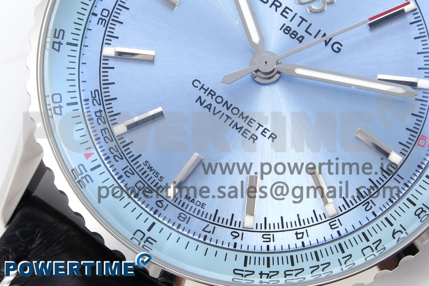 Navitimer Automatic 41mm SS TF 1:1 Best Edition Ice Blue Dial on Black Leather Strap A2824 - Image 5