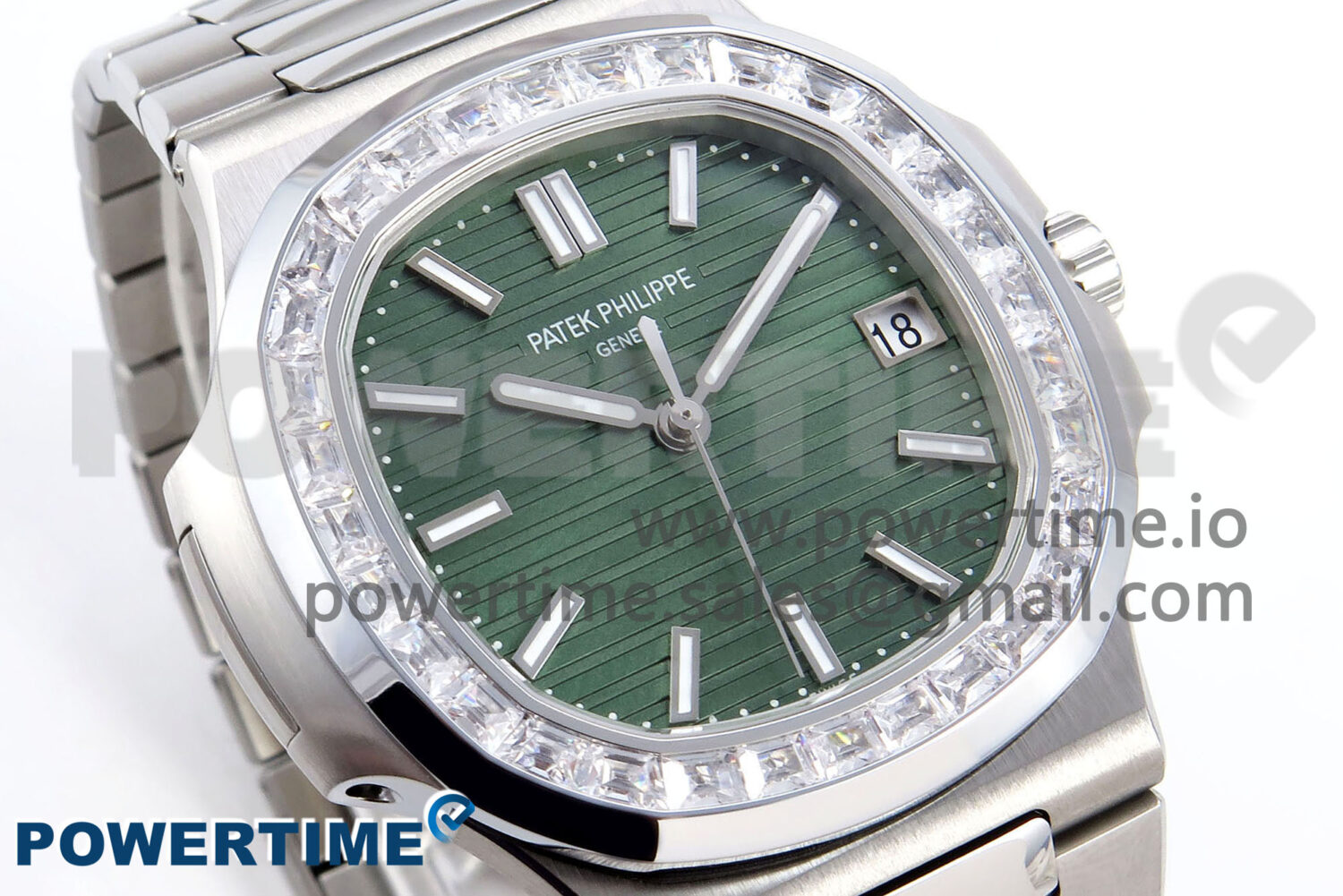 Nautilus 5711/1A 3KF 1:1 Best Edition Diamonds Bezel Green Textured Dial on SS Bracelet A324 Super Clone V2 - Image 2