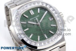 Nautilus 5711/1A 3KF 1:1 Best Edition Diamonds Bezel Green Textured Dial on SS Bracelet A324 Super Clone V2 - Image 2