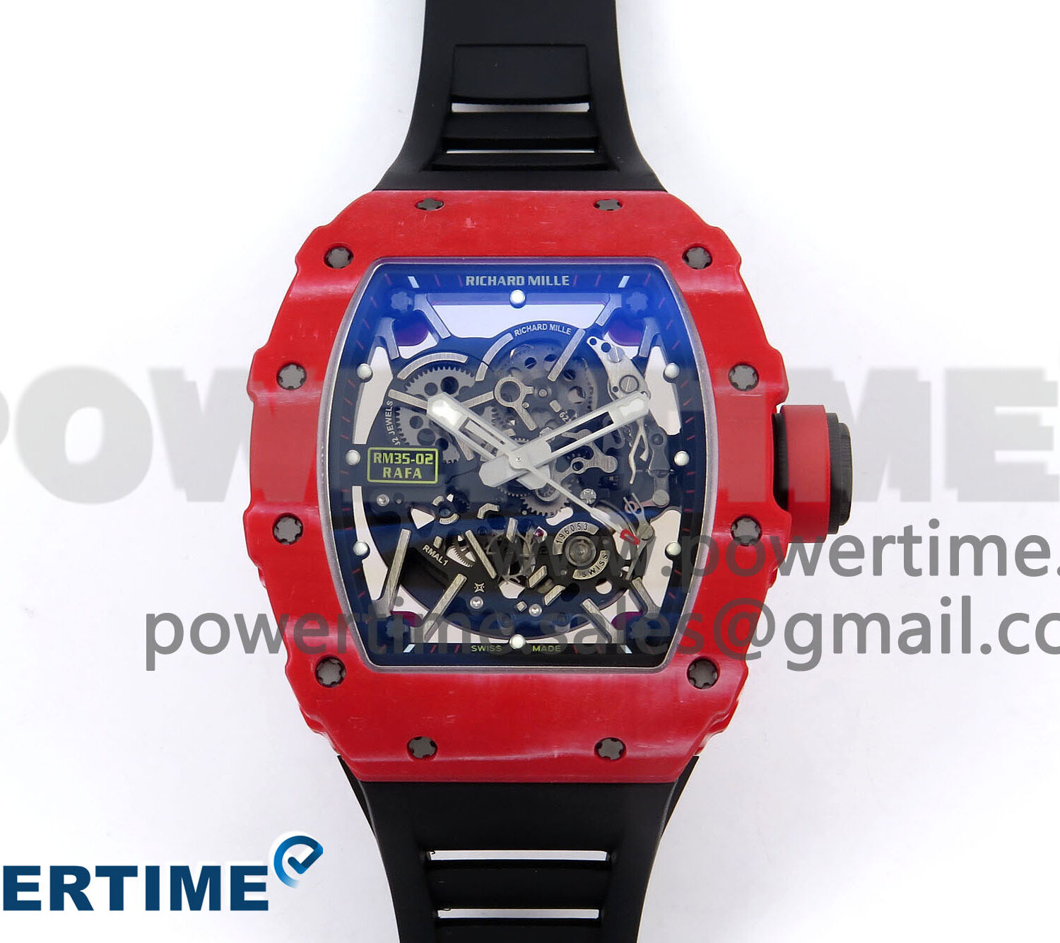 RM035-02 Red NTPT ZF 1:1 Best Edition Skeleton Dial on Black Rubber Strap RMAL1 Super Clone V6