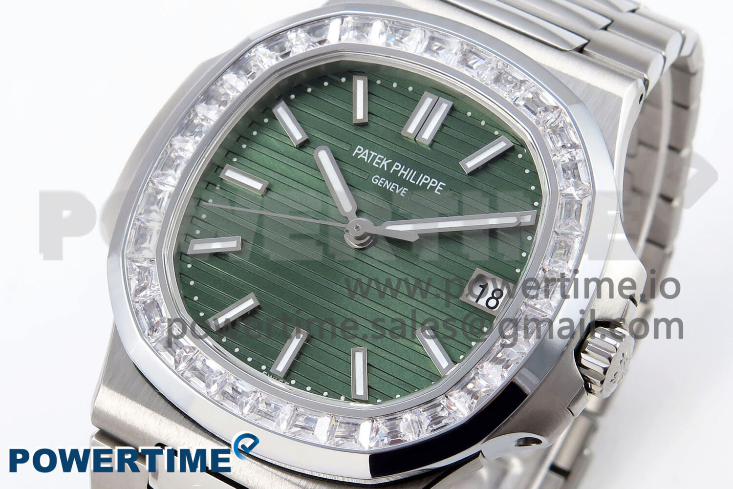 Nautilus 5711/1A 3KF 1:1 Best Edition Diamonds Bezel Green Textured Dial on SS Bracelet A324 Super Clone V2 - Image 3