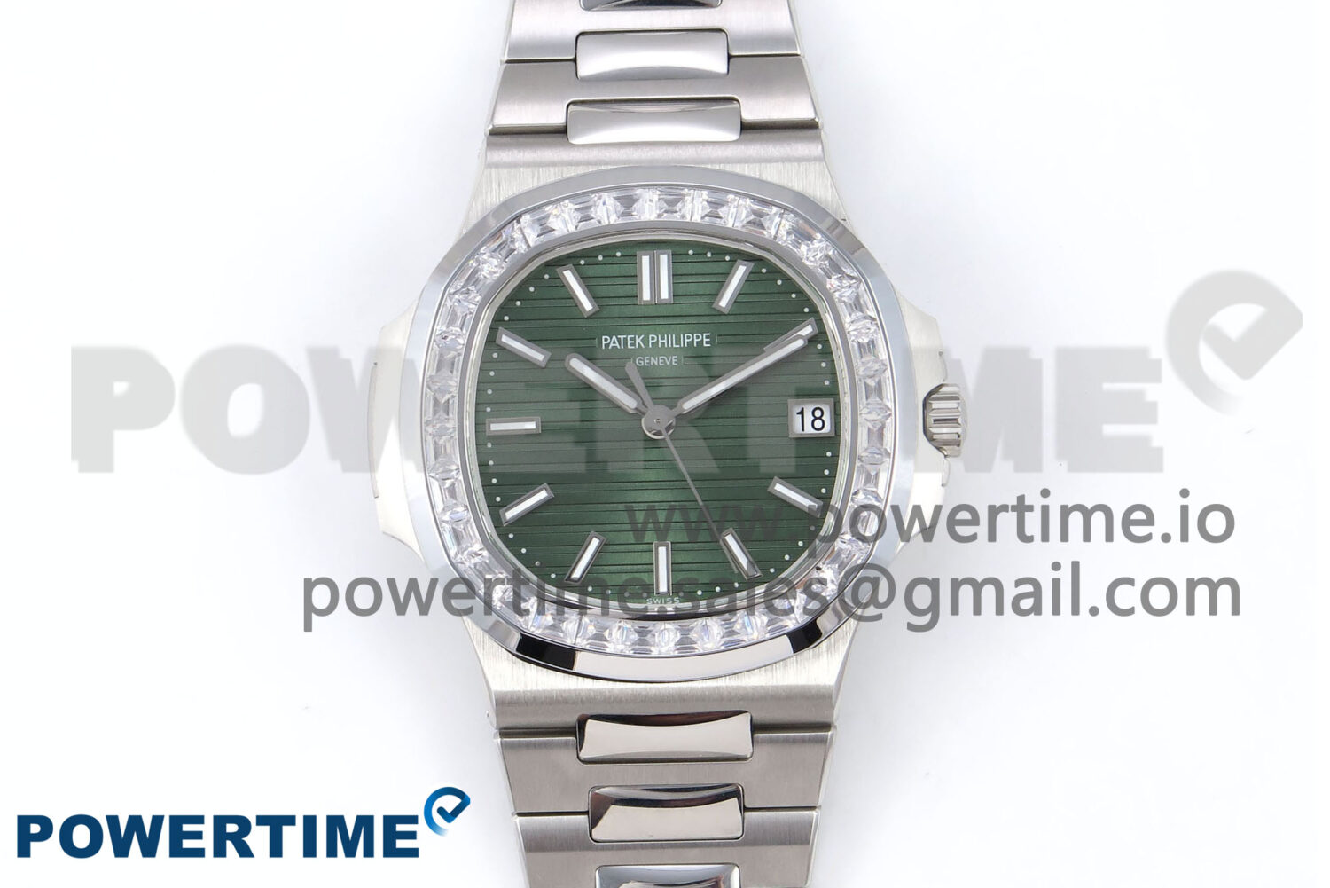 Nautilus 5711/1A 3KF 1:1 Best Edition Diamonds Bezel Green Textured Dial on SS Bracelet A324 Super Clone V2 - Image 1