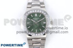 Nautilus 5711/1A 3KF 1:1 Best Edition Diamonds Bezel Green Textured Dial on SS Bracelet A324 Super Clone V2