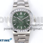 Nautilus 5711/1A 3KF 1:1 Best Edition Diamonds Bezel Green Textured Dial on SS Bracelet A324 Super Clone V2