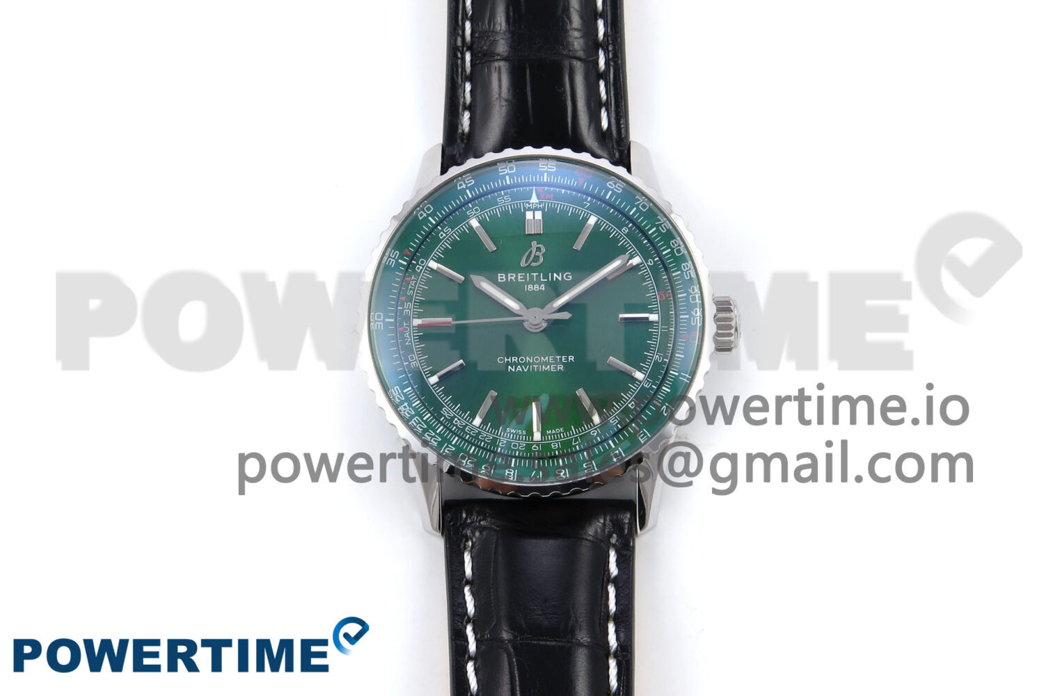 Navitimer Automatic 41mm SS TF 1:1 Best Edition Green Dial on Black Leather Strap A2824 - Image 1