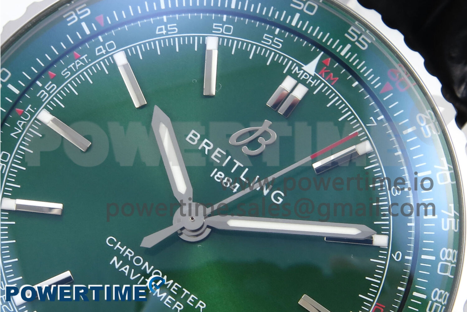 Navitimer Automatic 41mm SS TF 1:1 Best Edition Green Dial on Black Leather Strap A2824 - Image 4