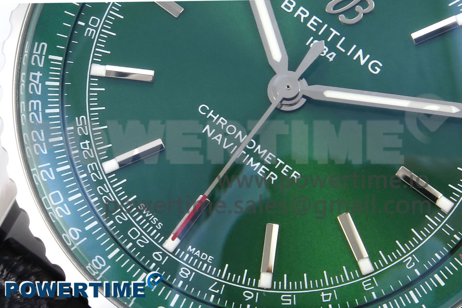 Navitimer Automatic 41mm SS TF 1:1 Best Edition Green Dial on Black Leather Strap A2824 - Image 5