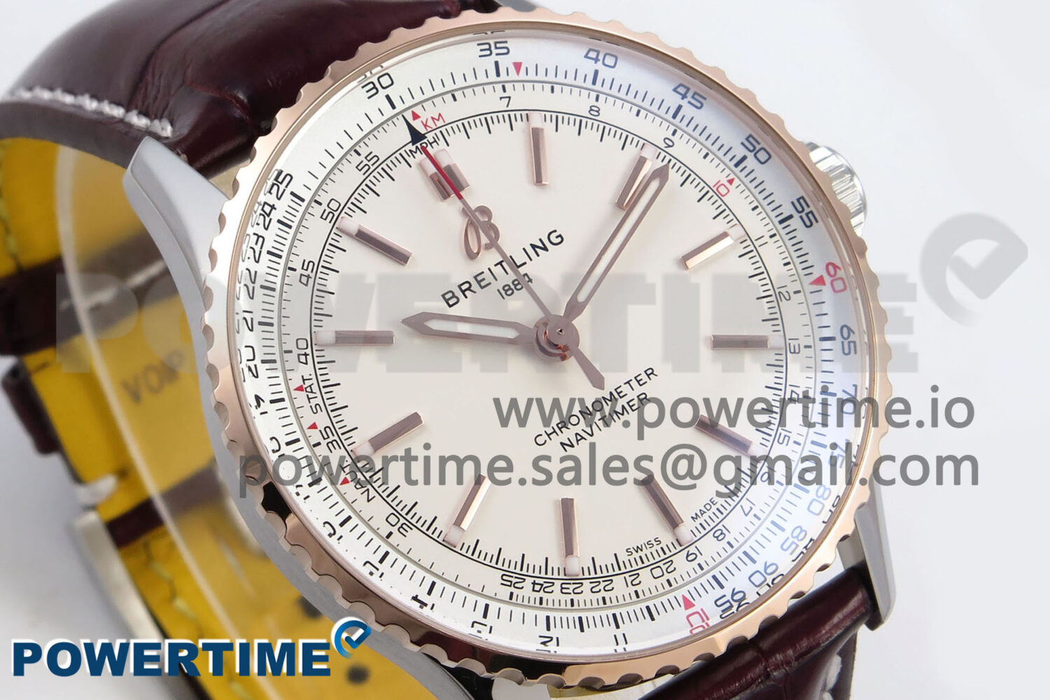 Navitimer Automatic 41mm SS/RG TF 1:1 Best Edition White Dial on Brown Leather Strap A2824 - Image 3