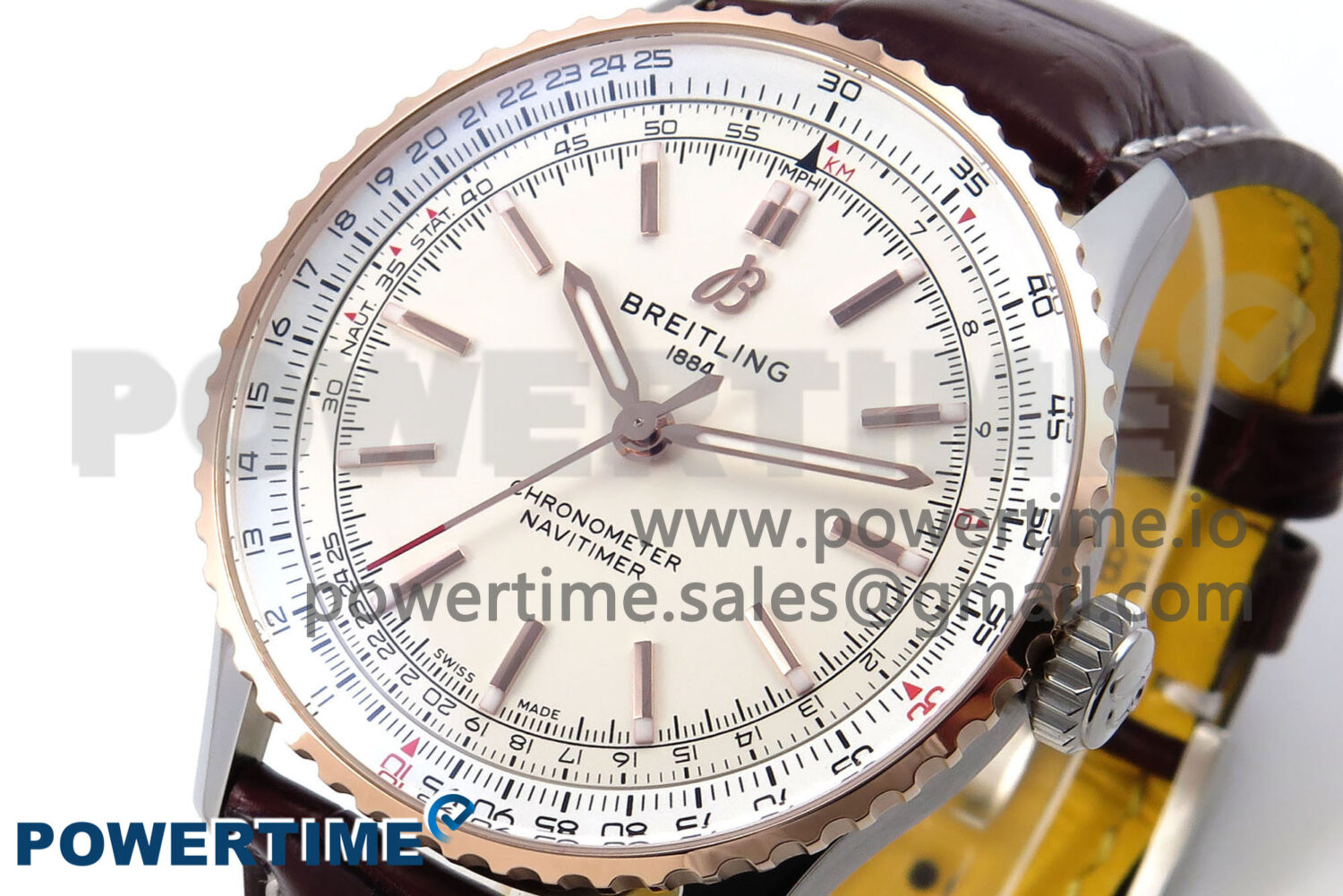 Navitimer Automatic 41mm SS/RG TF 1:1 Best Edition White Dial on Brown Leather Strap A2824 - Image 2