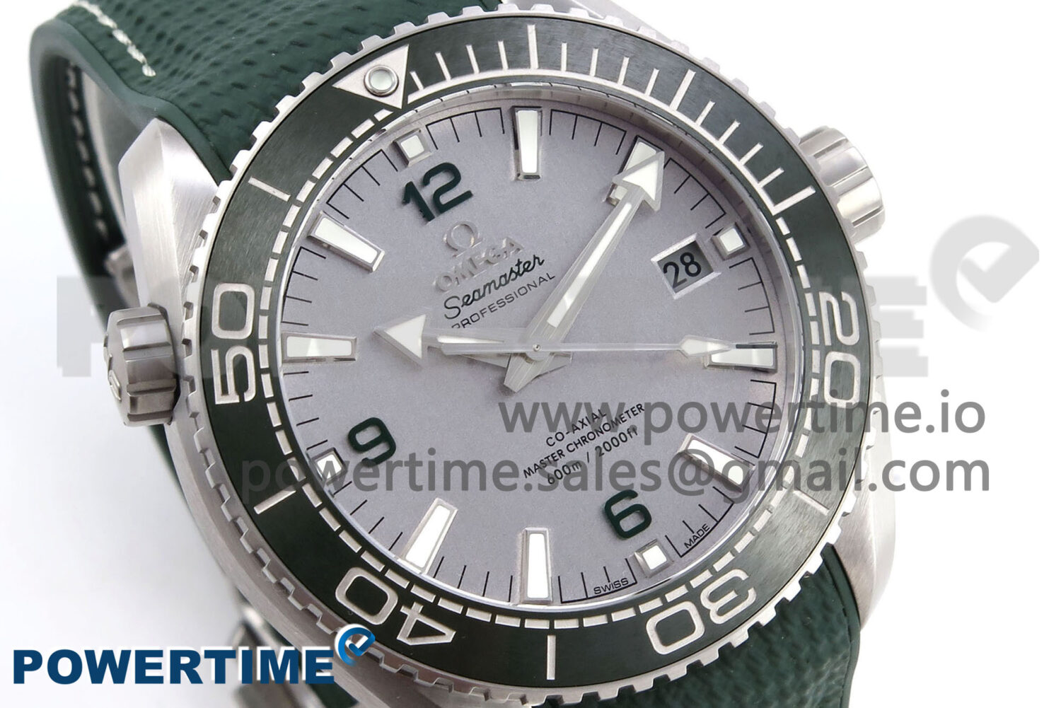 Planet Ocean 43.5mm SS VSF 1:1 Best Edition Green Bezel White Dial on Green Rubber Strap A8900 Super Clone - Image 3