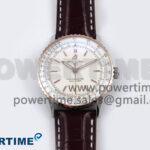 Navitimer Automatic 41mm SS/RG TF 1:1 Best Edition White Dial on Brown Leather Strap A2824