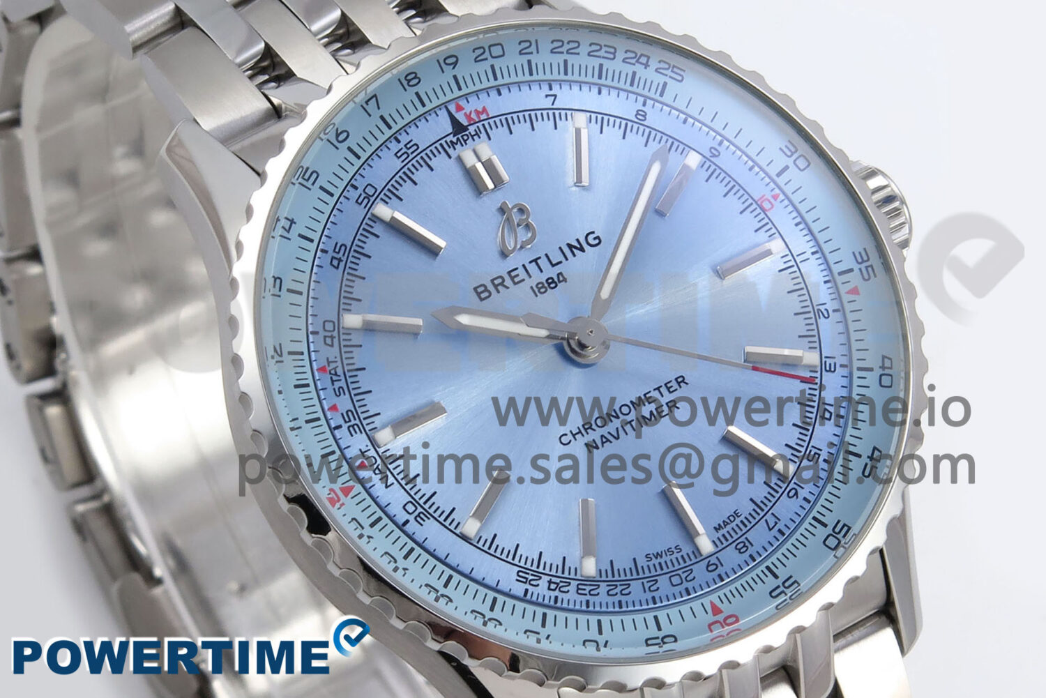 Navitimer Automatic 41mm SS TF 1:1 Best Edition Ice Blue Dial on SS Bracelet A2824 - Image 3