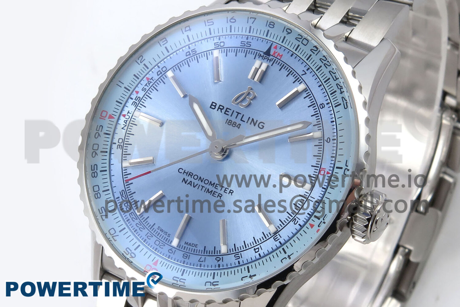 Navitimer Automatic 41mm SS TF 1:1 Best Edition Ice Blue Dial on SS Bracelet A2824 - Image 2