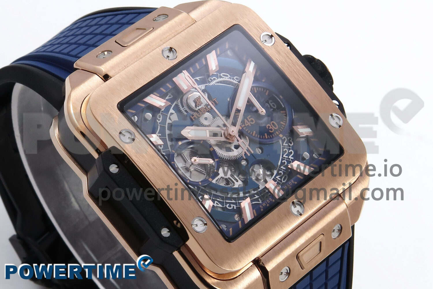 Square Bang Unico 42mm RG BBF 1:1 Best Edition Skeleton Dial on Blue Rubber Strap A1280 - Image 3