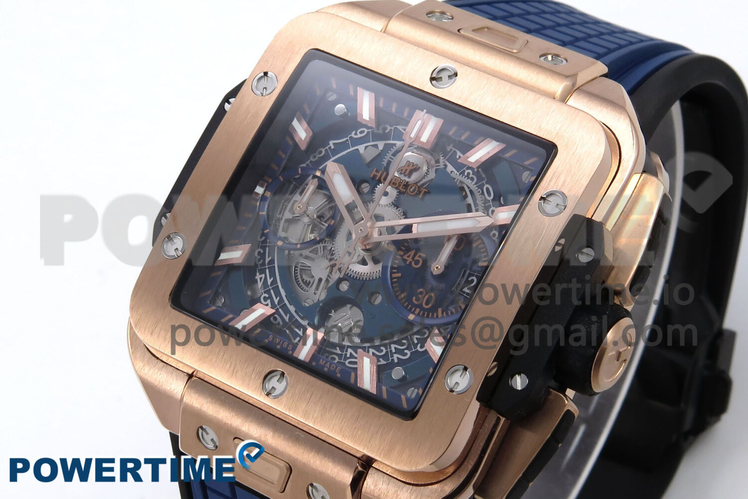 Square Bang Unico 42mm RG BBF 1:1 Best Edition Skeleton Dial on Blue Rubber Strap A1280 - Image 2