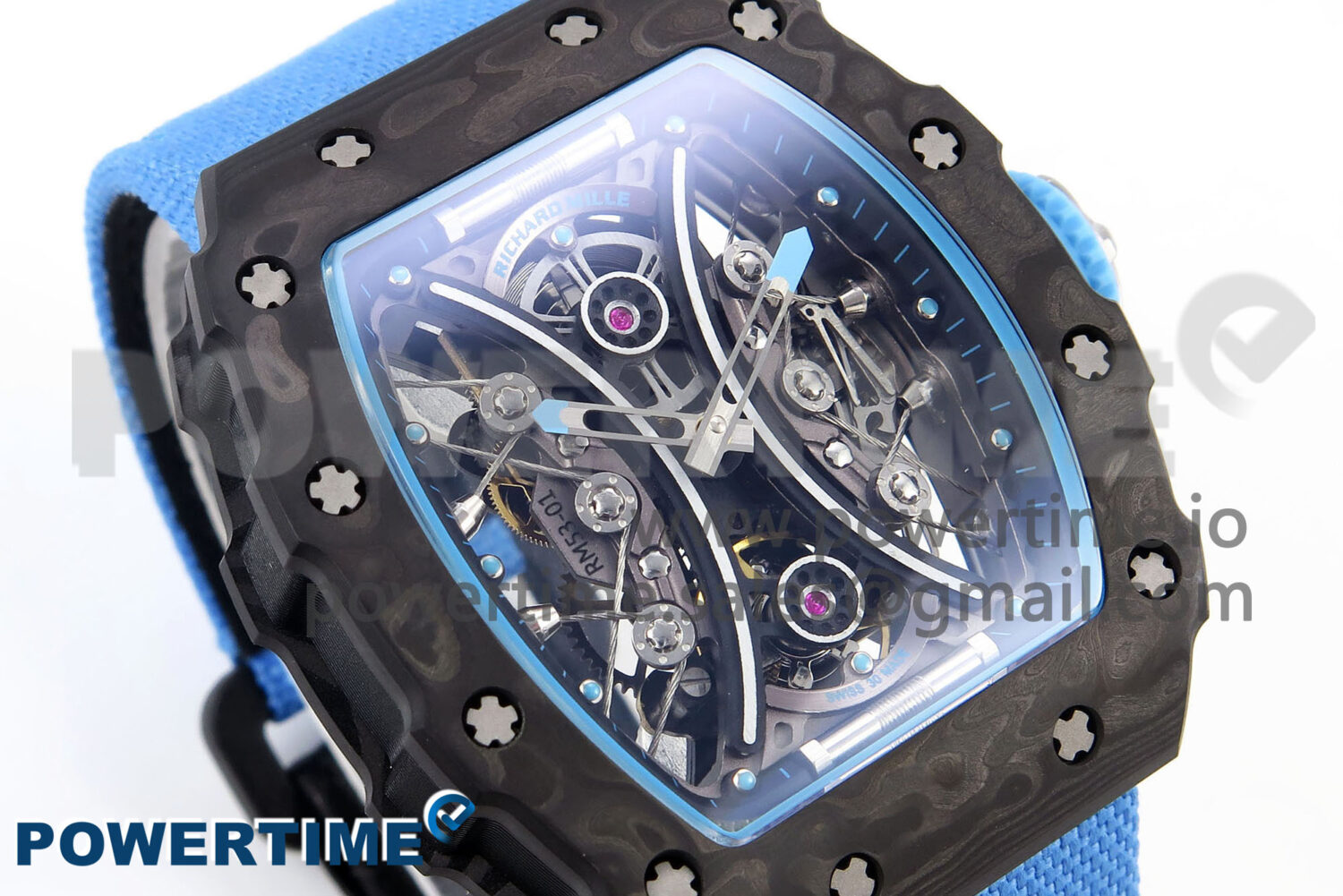 RM053-01 Real Forge Carbon JBF Best Edition Skeleton Dial on Blue Nylon Strap Asian Movement - Image 3