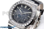 Nautilus 5712 SS PPF 1:1 Best Edition Blue Dial Diamonds Bezel on Black Leather Strap A240 Super Clone V2 - Image 2