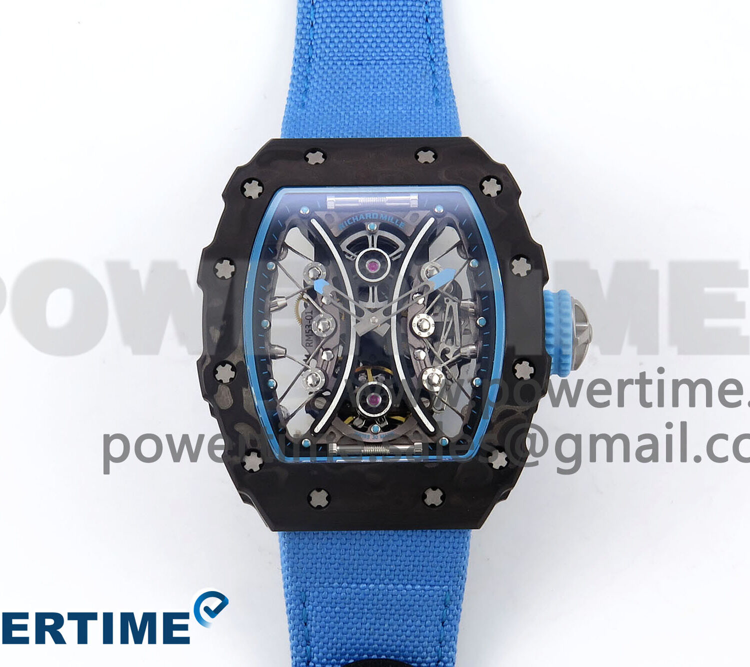 RM053-01 Real Forge Carbon JBF Best Edition Skeleton Dial on Blue Nylon Strap Asian Movement
