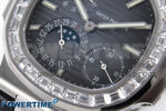 Nautilus 5712 SS PPF 1:1 Best Edition Blue Dial Diamonds Bezel on Black Leather Strap A240 Super Clone V2 - Image 5
