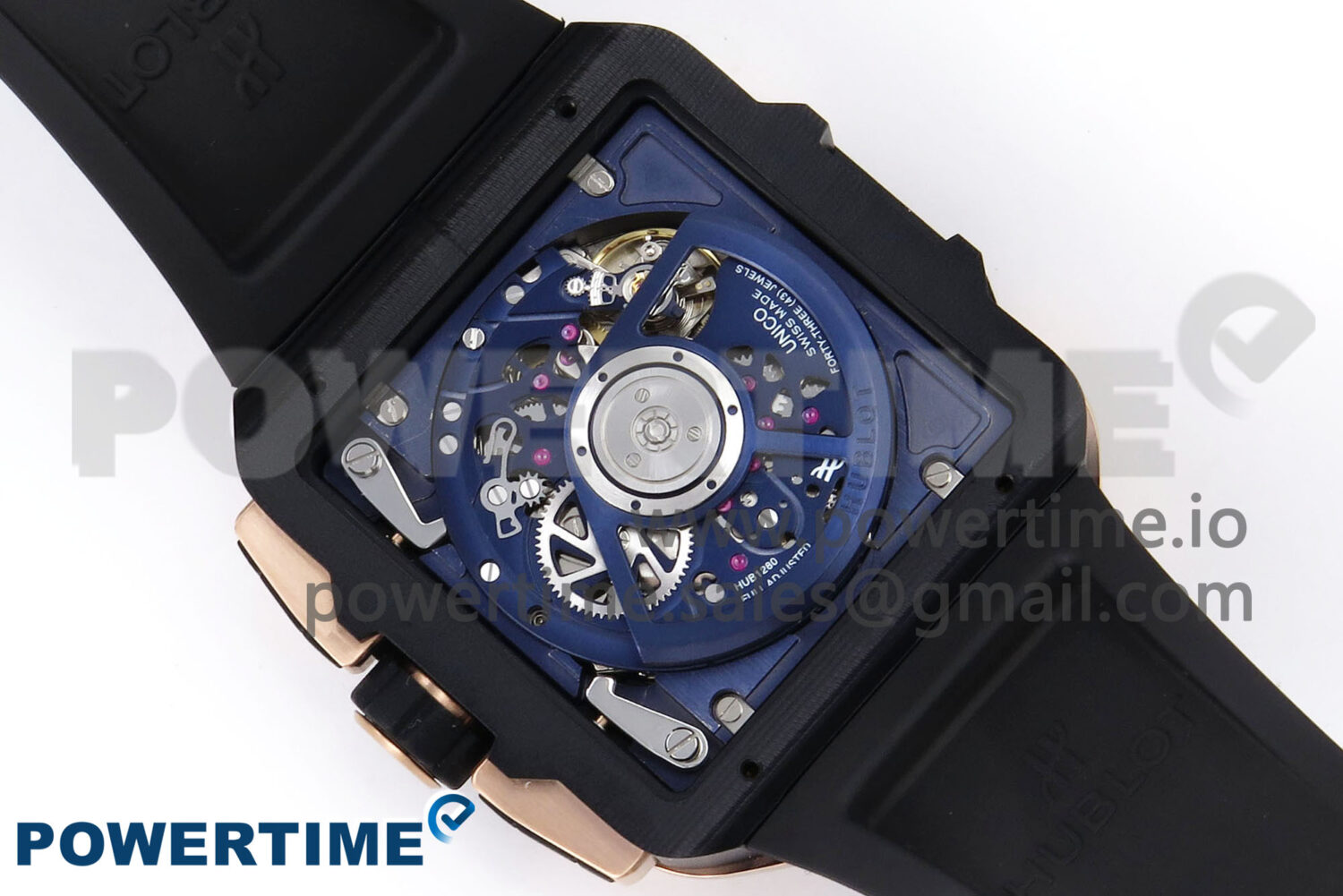 Square Bang Unico 42mm RG BBF 1:1 Best Edition Skeleton Dial on Blue Rubber Strap A1280 - Image 9