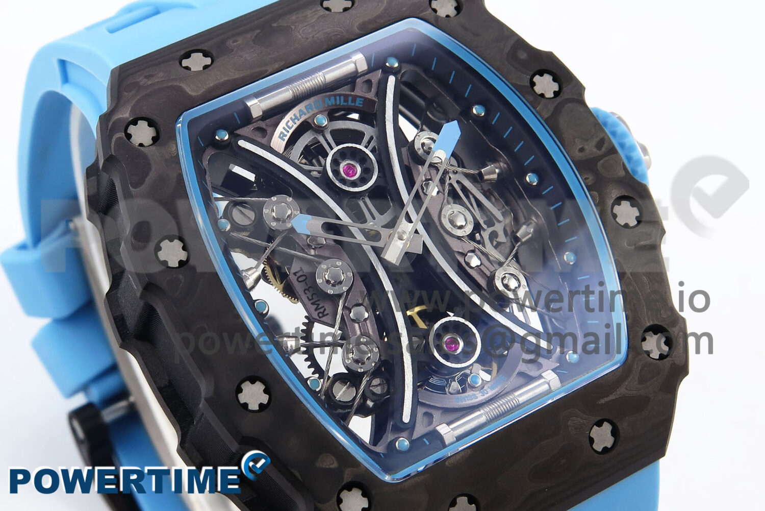 RM053-01 Real Forge Carbon JBF Best Edition Skeleton Dial on Blue Rubber Strap Asian Movement - Image 3